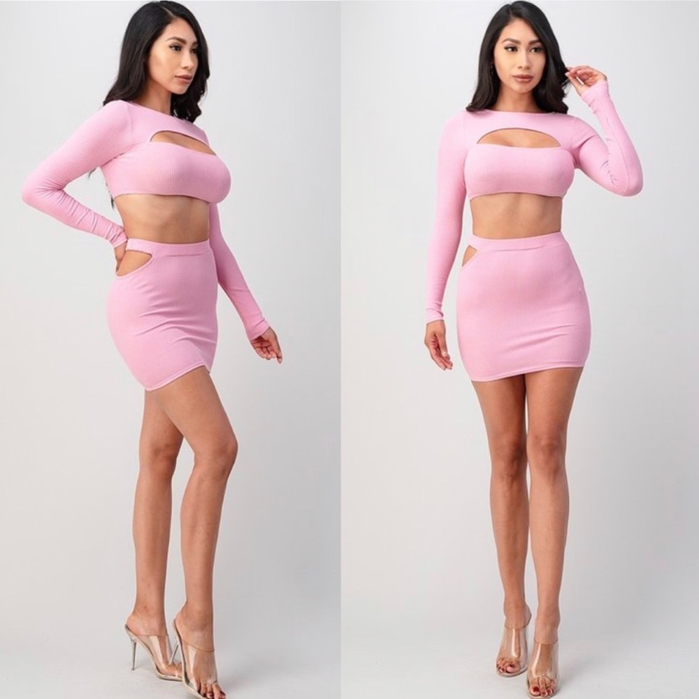 Pink Two Piece Skirt Set